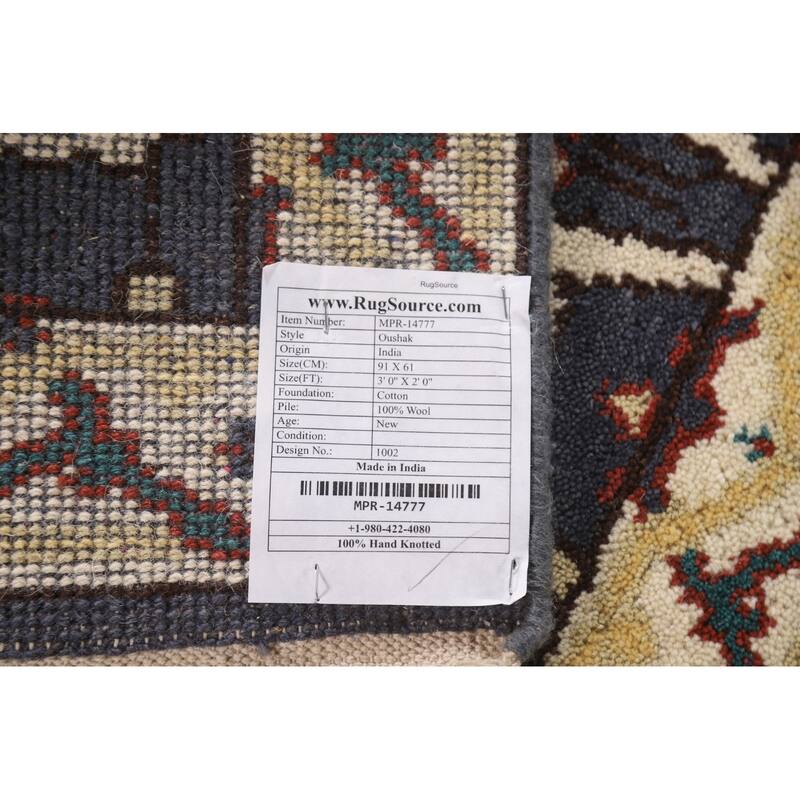 All-Over Indian Oushak Rug Hand-Knotted Wool Carpet - 2'0"x 3'0"