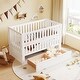 preview thumbnail 1 of 58, 2-in-1 Convertible Crib, Full Size Bed Frame with Drawers and 3 Height Options, Modern Baby Crib Toddler Bed with Guard Rail