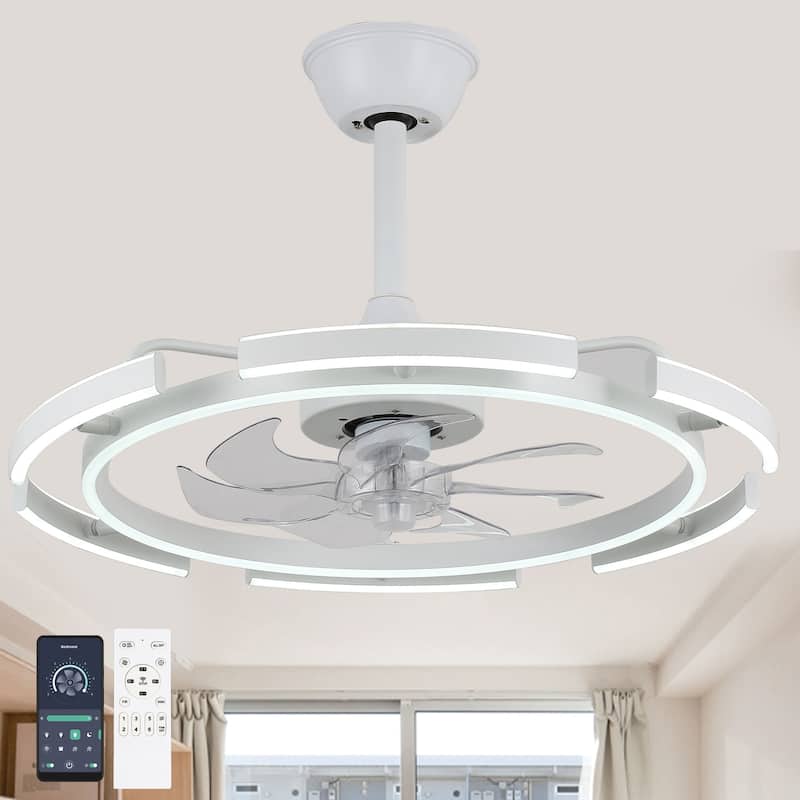 Oaks Aura DeClue 24in. 6 DIY-Shape Smart Ceiling Fan with Light,Cyberpunk Futuristic 6-Speed Quiet Ceiling Fan w/ Remote - White