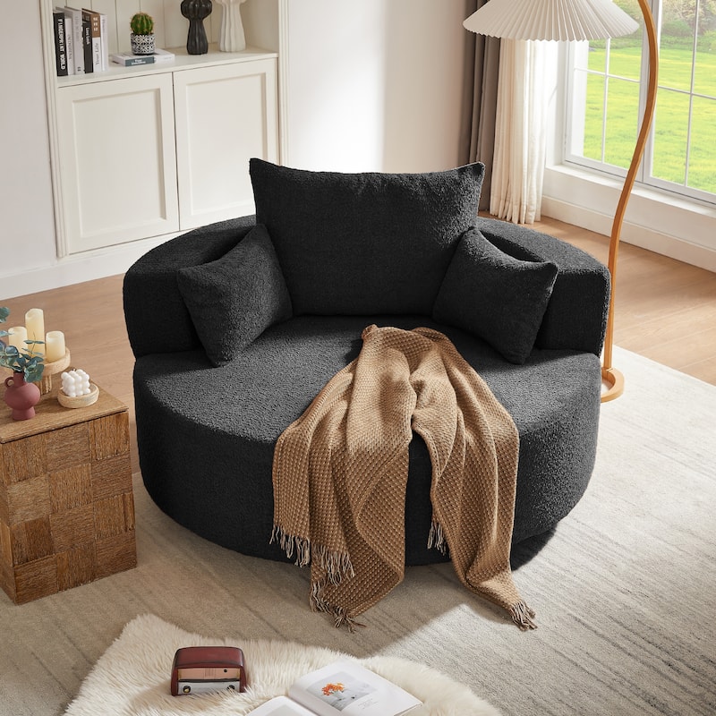 Roomfitters Swivel Barrel Chair with 3 Removable Pillows, Round Accent Chair for Living Room, Bedroom or Office, Black