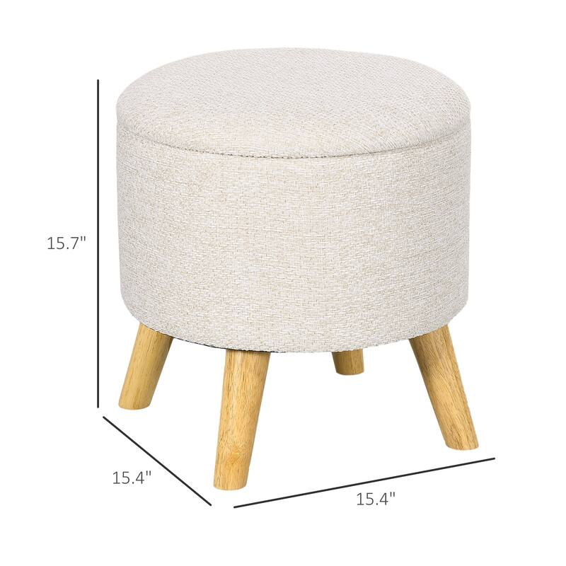 Storage Ottoman, Round Stool Chair with Cushioned Top - White