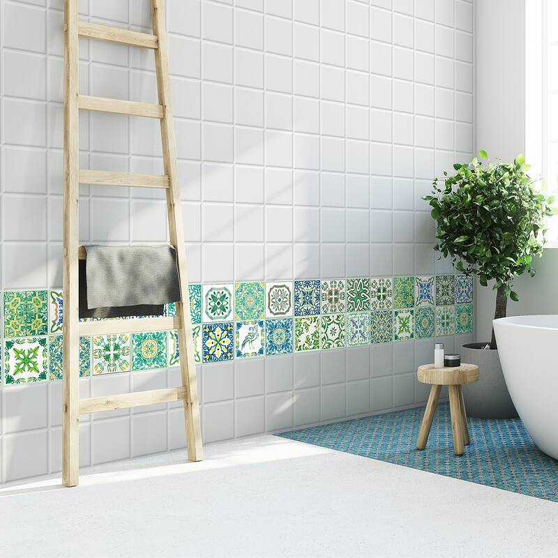 Walplus Turkish Green Tile Stickers Peel and Stick Wall Sticker Decal 4"