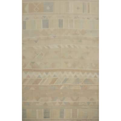 Hand Woven Oriental 100% Wool Carpet Southwestern Tribal Beige & Ivories Kilim Area Rug - 11' 10'' X 8' 11''