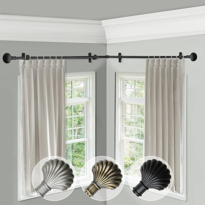 Modern Corner Curtain Rod - Adjustable 120-170" Antique Brass Rods for Windows - M