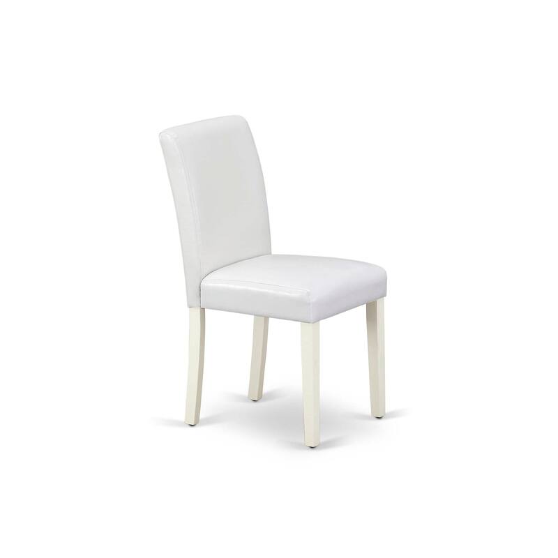 East West Furniture Dining Table Set- a Wooden Table and White Faux Leather Upholstered Chairs, Linen White(Pieces Options)