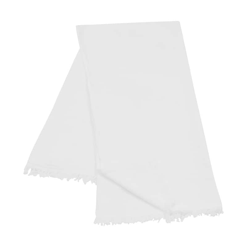HomeRoots 47" X 60" White Cotton Woven Turkish Towel Throw Blanket with Fringe