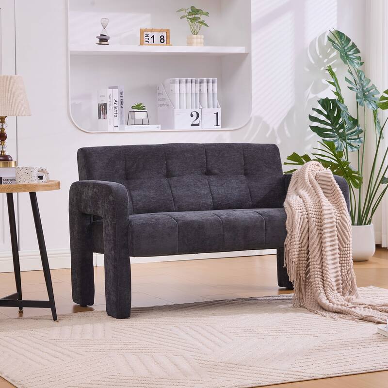 Modern Double Armchair Living Room & Bedroom Compact Upholstered Sofa Leisure Sofa - Black