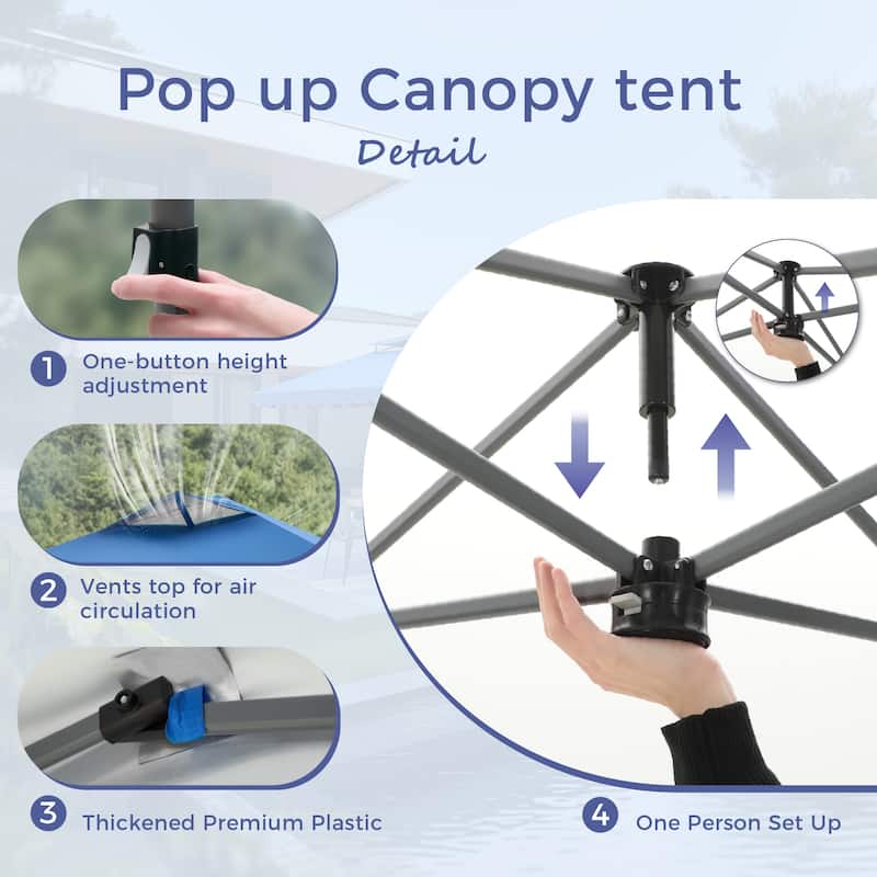 10x10Ft Outdoor Pop Up Canopy Tent with Sun Wall Pockets, Camping Tent with Wheeled Bag Include