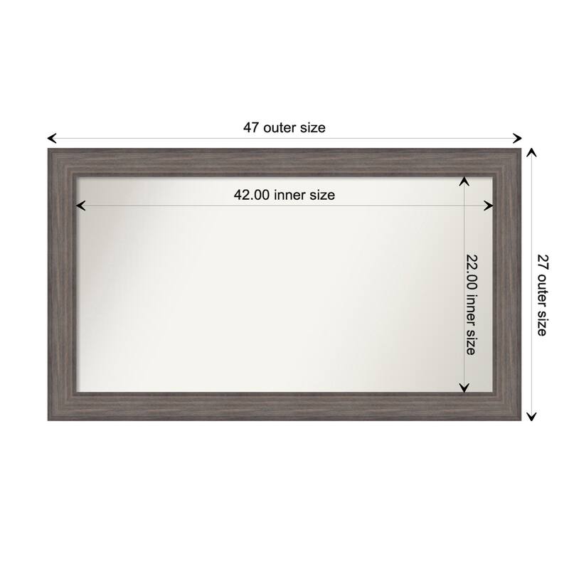Country Barnwood Framed Non-Beveled Custom Wall Mirror, Bathroom Vanity Mirror - Outer Size: 47.25 x 27.25