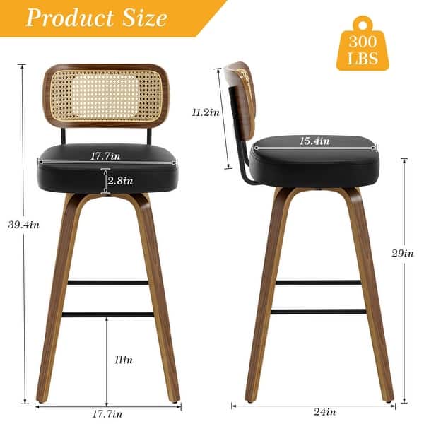 dimension image slide 5 of 17, 26"/29" Swivel Bar Stools/ Counter Stools with Bentwood Legs