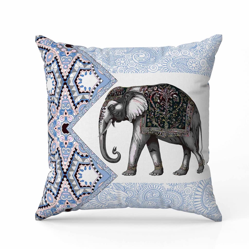 Floraphant Indoor/Outdoor Reversible Throw Pillow Grey and Blue