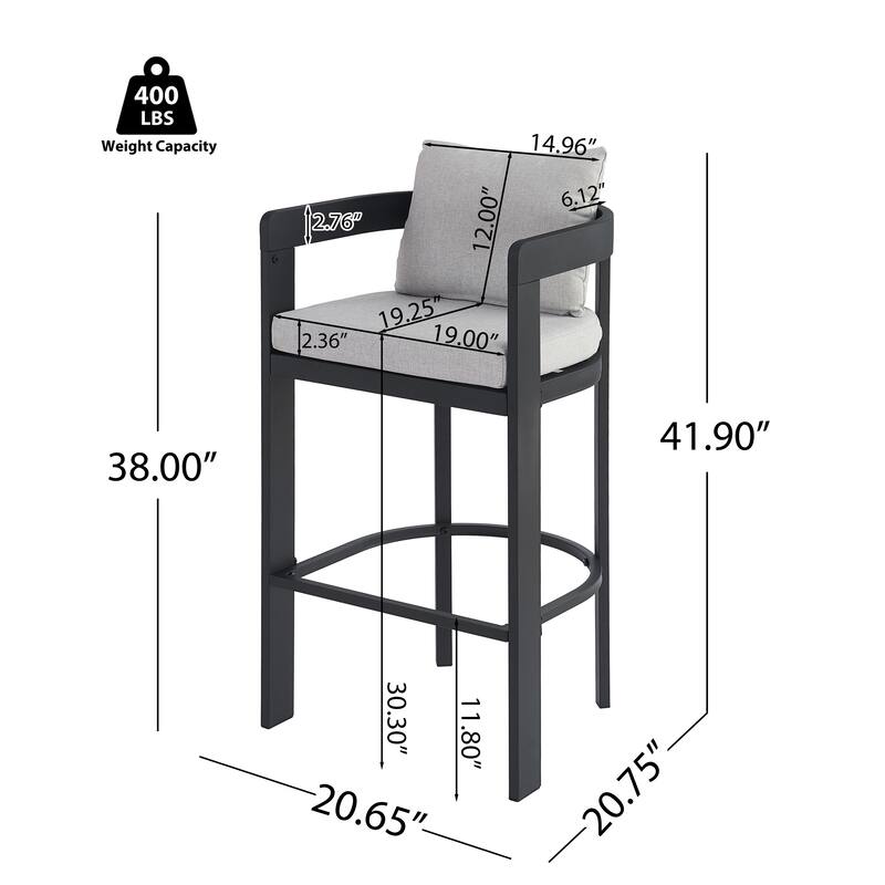 Christopher Knight Home - Vornell Outdoor 41.9"H Iron Frame Bar Stool with Olefin Fabric Upholstery, Cushion & Footrest Set