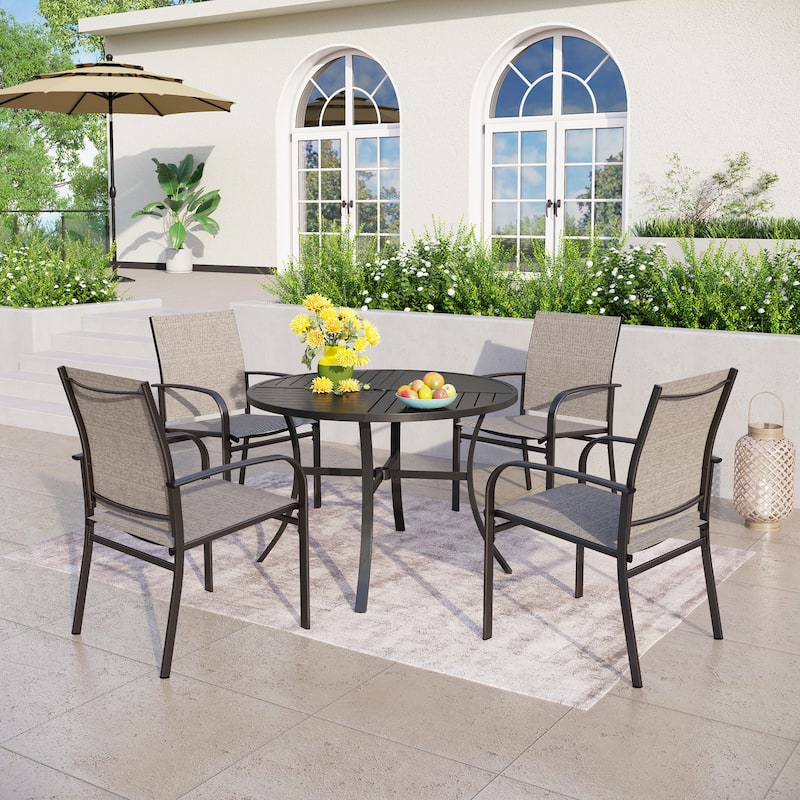 MAISON ARTS 5-Piece Patio Dining Set, Geometrically Stamped Round Table and 4 Textilene Dining Chairs