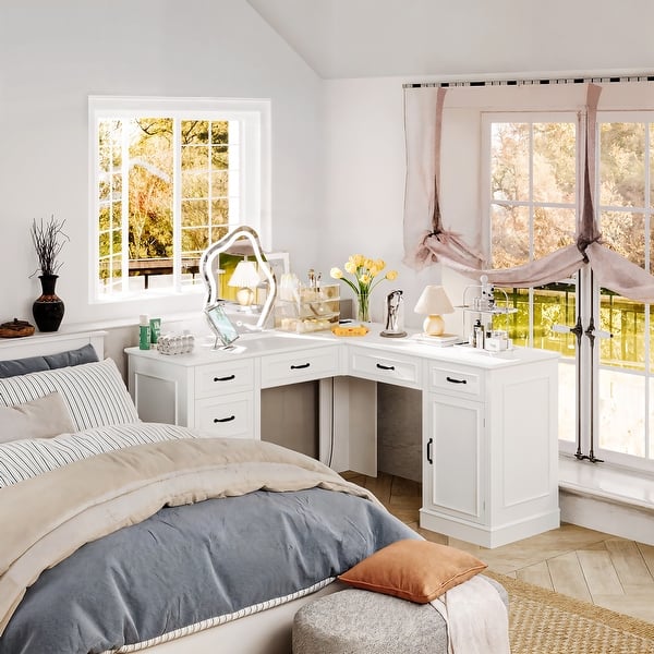 fitted corner dressing table L-shapped Corner 4-Drawer Dressing Table Vanity Desk for Bedroom - Bed Bath  & Beyond