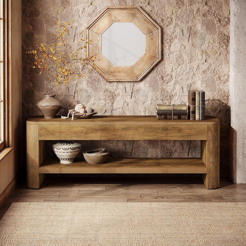 TV Stand for 55 Inch TV, 53" Entertainment Center with 2-Tier Open Shelf - 53" W x 13.8" D x 17.7" H