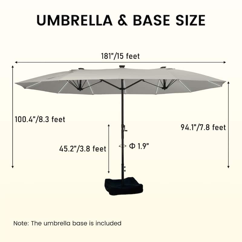 15ft Double-Sided Patio Umbrella with Lights Large Outdoor Umbrella