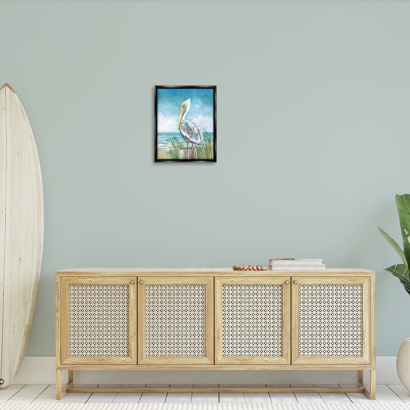 Stupell Pelican Perched near Shore Framed Floater Canvas Wall Art Design By Diane Kater