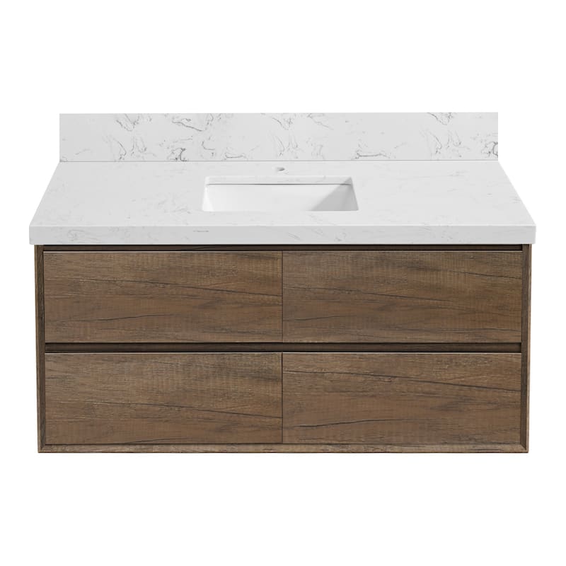 24"30"36"48"60"72" Floating Bathroom Vanity Engineered Stone Top with Rectangular Ceramic Undermount Sink - 48“ - Antique Oak