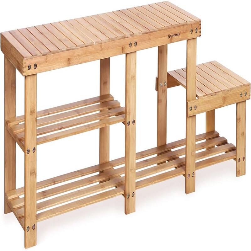 2-Tier Shoe Bench Boot Organizing Rack Entryway Storage Shelf - 11.1"D x 44.1"W x 17.7"H