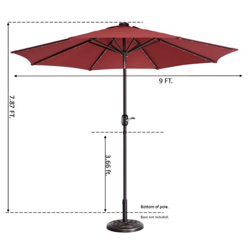 Patio Umbrella – 9-Foot Deck Shade with Solar Powered LED Lights by Villacera (Crimson Red)