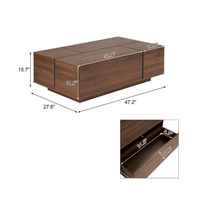 Rectangular Sliding Top Coffee Table with 2 Drawers and 2 Hidden Storage for Living Room 47.2"