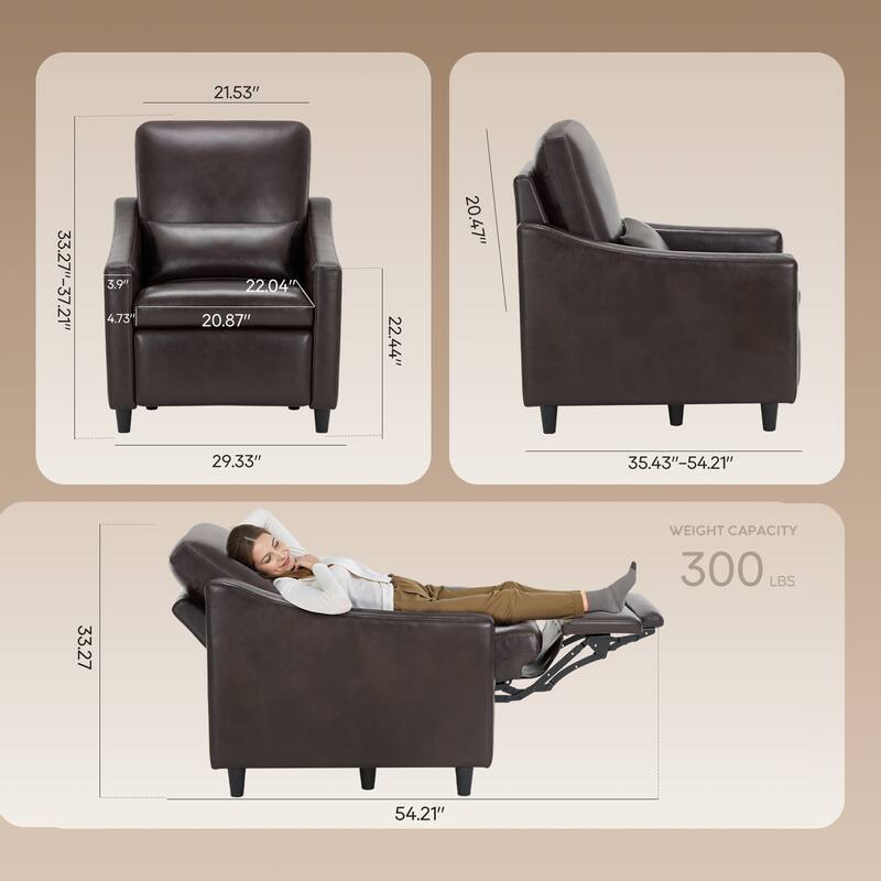 Electric Pushback Recliner with Leather Upholstery & Charging Port - Adjustable Recline for Living Room​