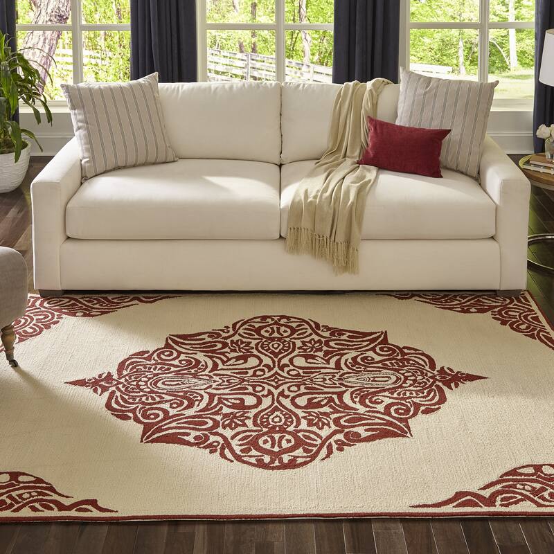 Momeni Veranda Hand Hooked Traditional Medallion Indoor Outdoor Rug