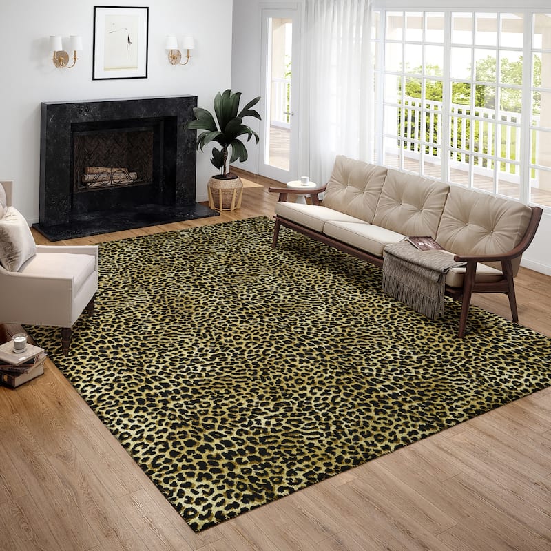 Addison Indoor/ Outdoor Safari Leopard Animal Print Washable Area Rug - 1'8" x 2'6" - Gilded