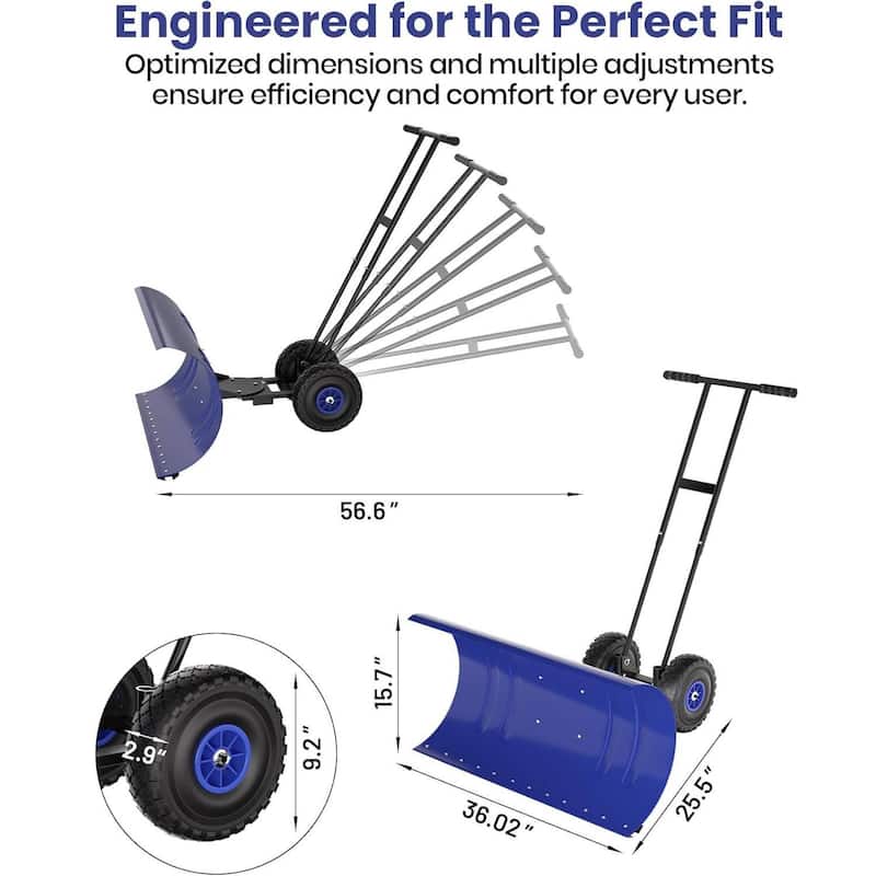 Heavy Duty Double Rod 36-Inch Steel Snow Shovel Plow for Driveways, Sidewalks, Yards
