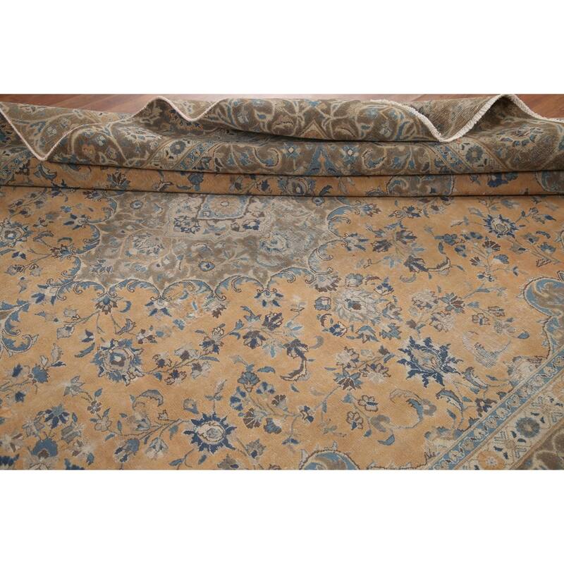 Hand Knotted Oriental 100% Wool Carpet Traditional Floral Oranges & Rust Mashad Area Rug - 11' 2'' X 8' 5''