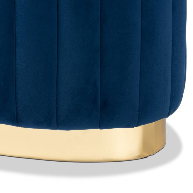 Kirana Glam and Luxe Velvet Fabric and Gold PU Leather Ottoman