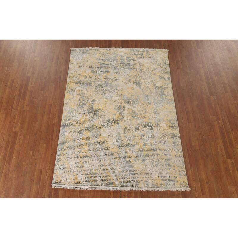 Striped Abstract Area Rug Hand-Knotted Wool Carpet - 5'6" x 7'10"