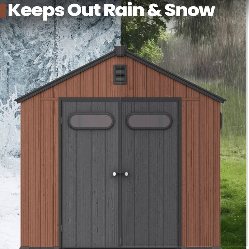 All-Weather Lockable Resin Outdoor Storage Shed with Window Floor for Patio Furniture and Tools