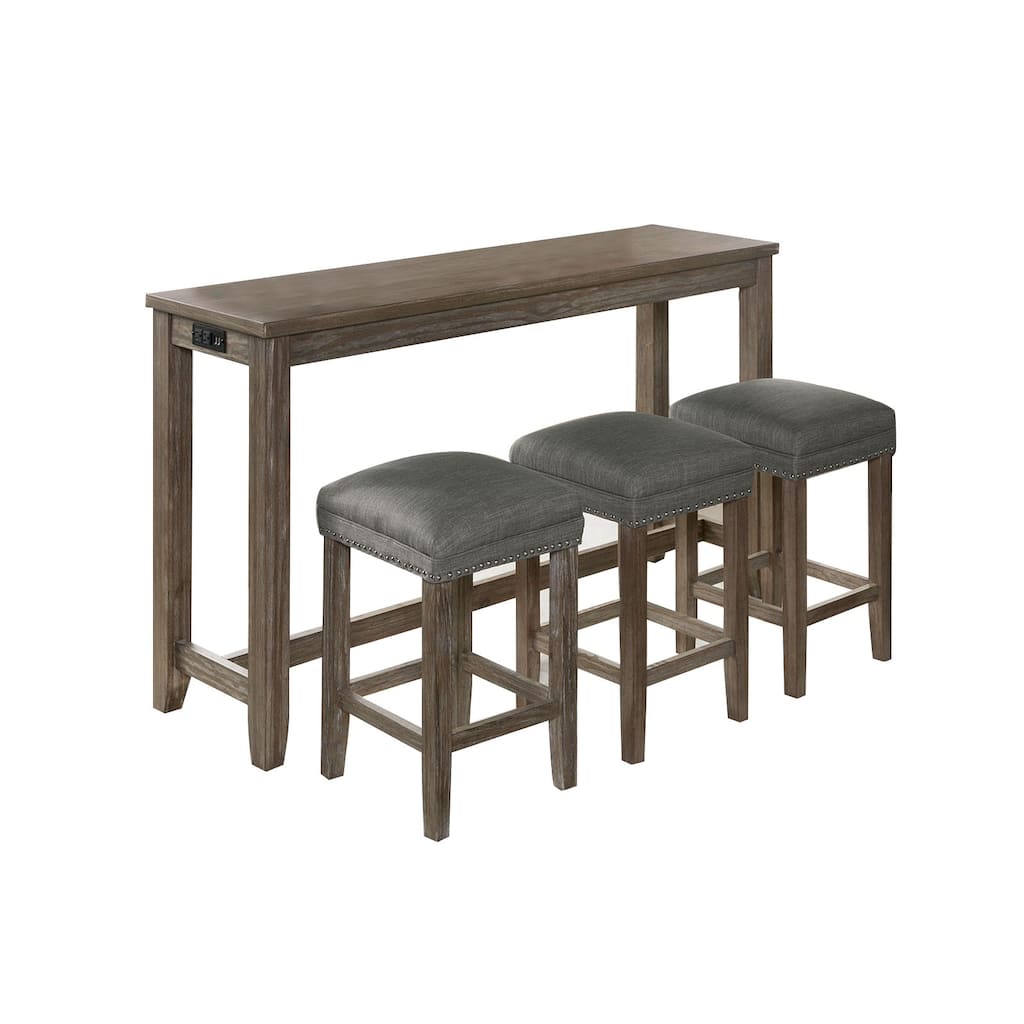 4 Piece Counter Height Table Set in Wire Brushed Gray