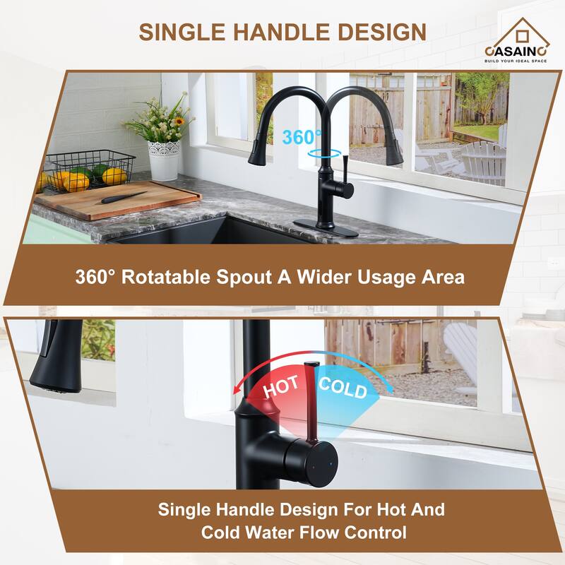 Smart Touchless Single Handle Pull-Down Sprayer Kitchen Faucet with Infrared Sensor and Smart Voice Control