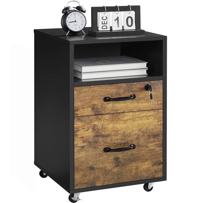 Yaheetech Rolling File Cabinet with 2 Drawers and 1 Open Shelf Filing Cabinet for Home Office