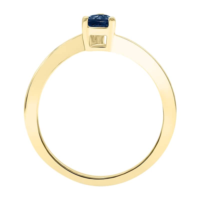 Women's Solitaire Pear Shaped Sapphire Wave Ring in 10K Yellow Gold