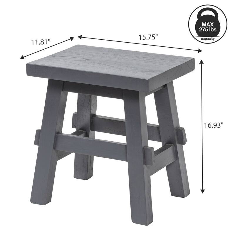 JONATHAN Y Revine Rustic Farmhouse Solid Mindi Wood Handcrafted Accent Stool