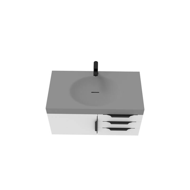 Thames 36" Shallow Basin Wall Mounted Bathroom Vanity Set w/ Gray Top