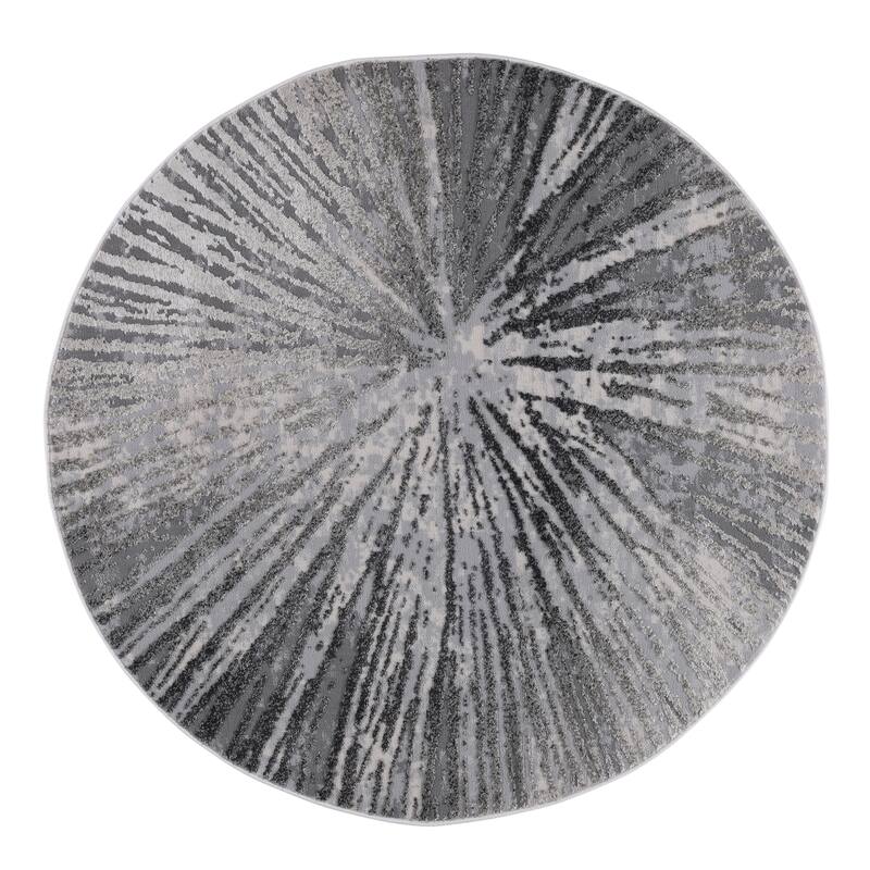 Ilios Collection Abstract Starburst Rug - 5'3 x 5'3 - Black and Grey