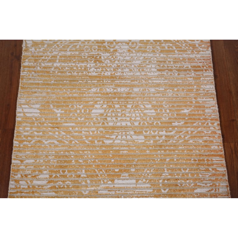 Gold Abstract Oriental Modern Accent Rug Handmade Wool Carpet - 2'7" x 6'3"