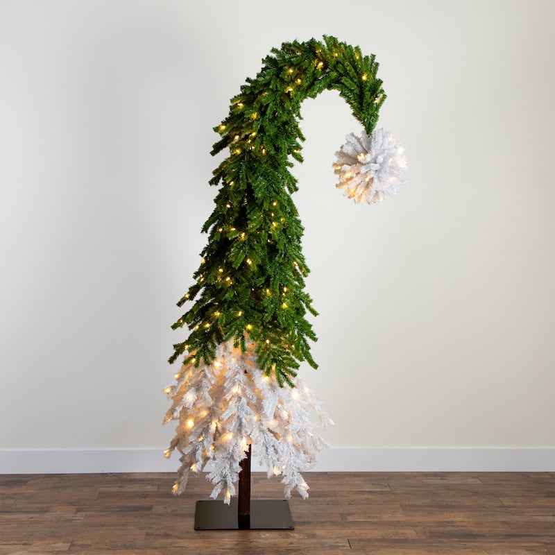 Pre-Lit Santa's Hat Artificial Pine Christmas Tree with Stand - 9’ - Warm White LED Lights - 9 Foot