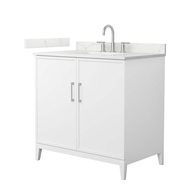 Wyndham Collection WCH717136S-QTZ-US3MXX Elan 36" Free Standing Single - White / Giotto Quartz Top / Brushed Nickel
