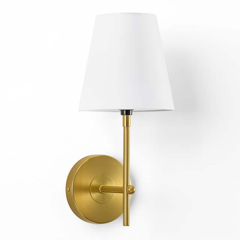 CO-Z 1-Light Plug-In/Hardwired Wall Lamp Bathroom Vanity Light with White Fabric Shade