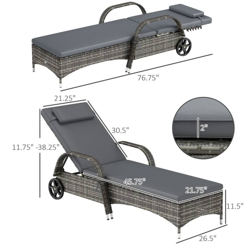 Outdoor Poolside Chaise Lounge Chair Set with Adjustable Backrest Wheels Thick Cushions Steel Rattan Patio Garden Furniture