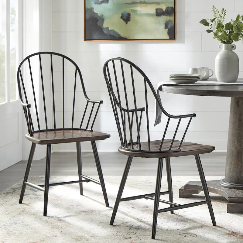 Simple Living Milo Mixed Media Spindle Arm Chairs (Set of 2) - N/A - Black/Espresso