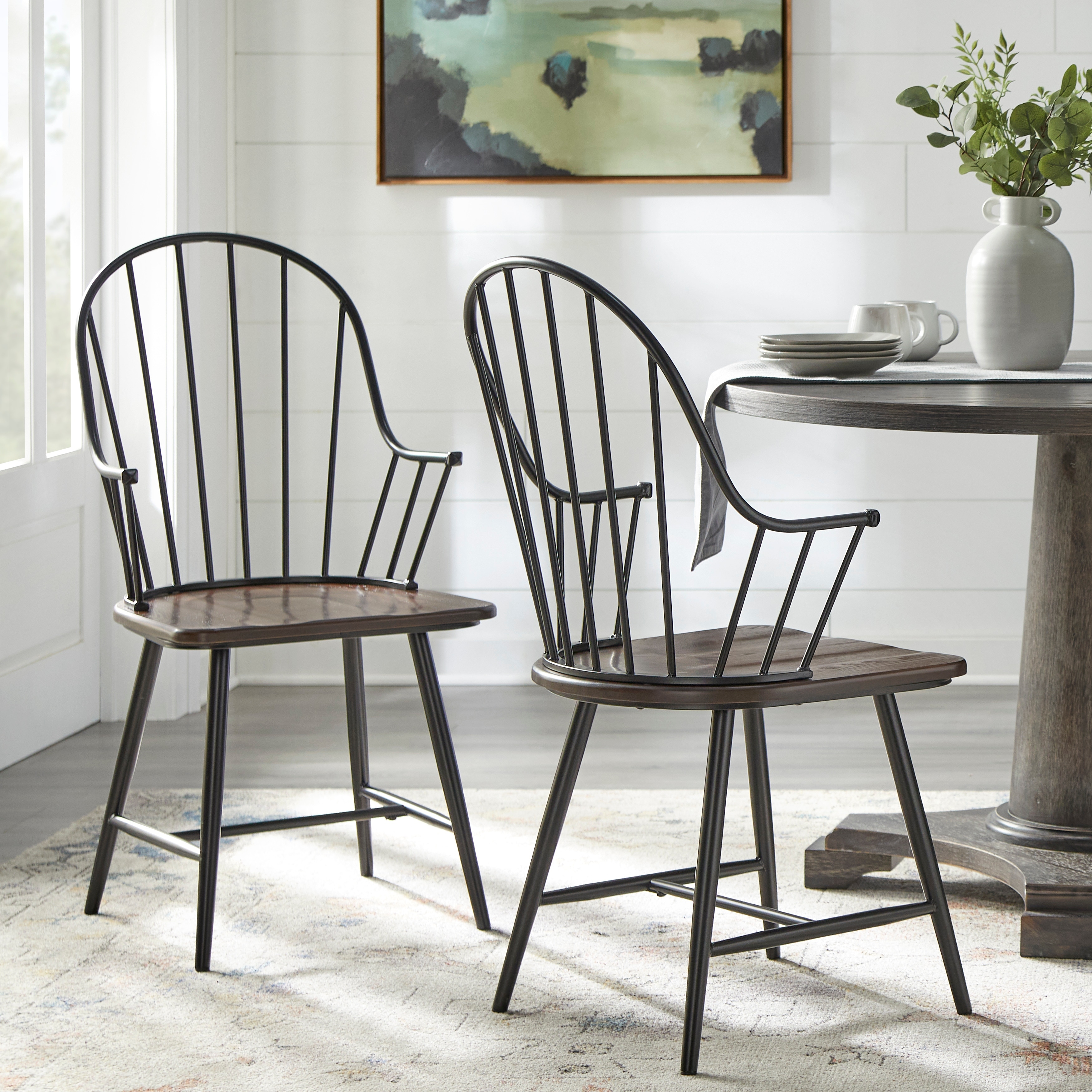 Black windsor dining chairs with arms deals