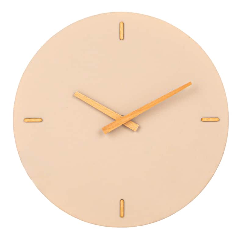 Stoneware and Wood Wall Clock - 12.0"L x 12.0"W x 1.4"H