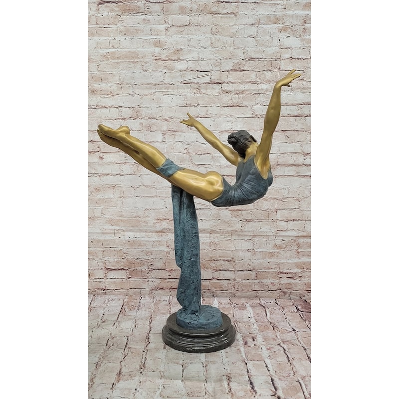 Bronze Ballerina Sculpture – Modern Gold And Blue Patina Ballet Dancer Statue