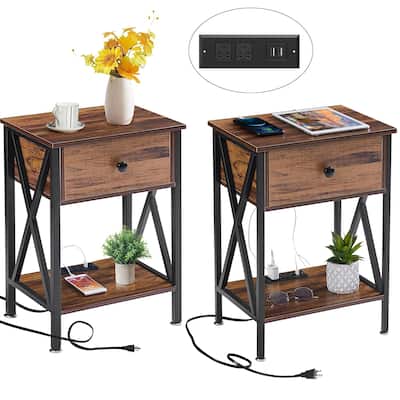 Javlergo Set of 2 Nightstand with USB Charging Station for Bedroom Living Room